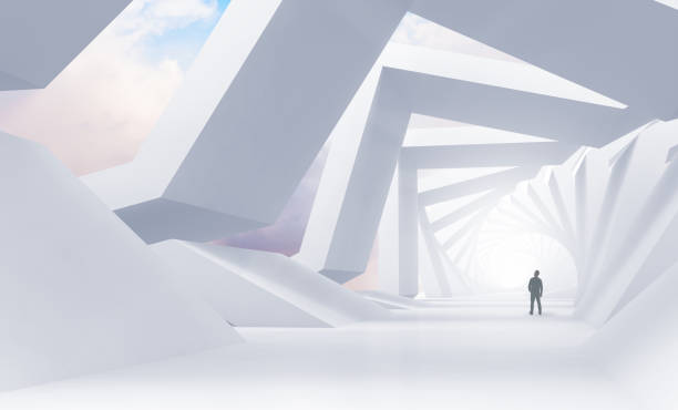 istock Abstract white tunnel perspective with a man 1306725148