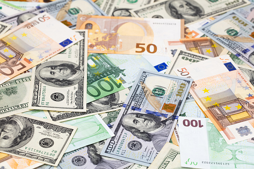 dollar and euro banknotes background