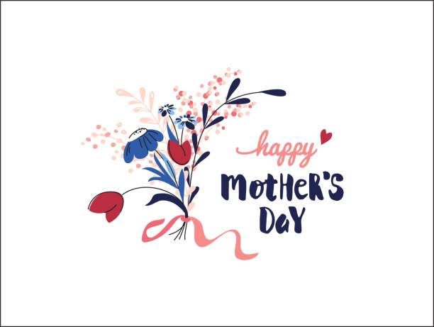 꽃다발을 곁들인 해피 어버이날 인사말 카드 - greeting card flower mothers day tulip stock illustrations