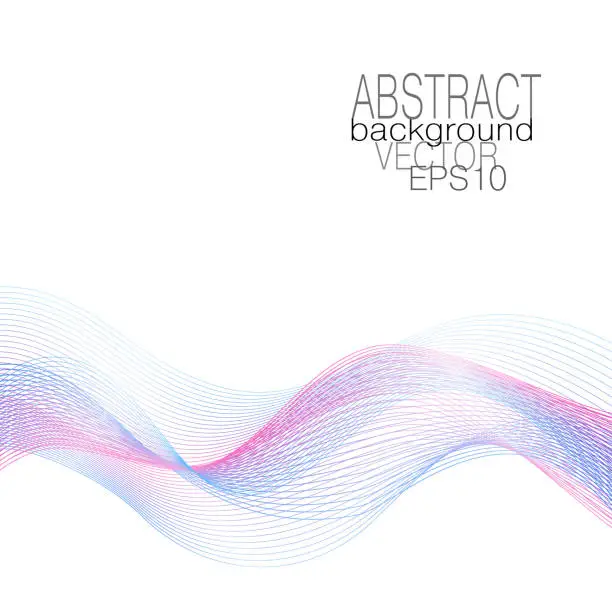 Vector illustration of Blue, pink flowing waves. Multicolored curved lines. Dynamic waveform of soft gradient. Airy line art design. Flying glowing veil, undulating lines. Vector abstract pattern. White background. EPS10 illustration