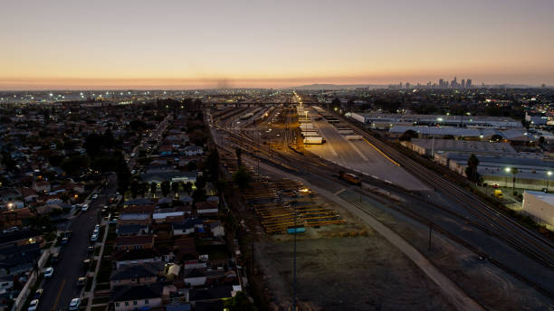istock Freight Yard in Commerce, CA Surrounded by Warehouses and Residential Streets 1306731379
