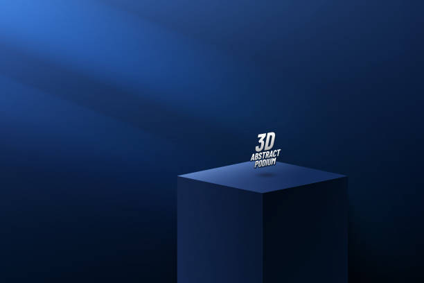 Abstract vector rendering 3d shape for products display presentation. Modern dark navy blue cube pedestal podium with empty room and window lighting background. Minimal scene studio room concept. Abstract vector rendering 3d shape for products display presentation. Modern dark navy blue cube pedestal podium with empty room and window lighting background. Minimal scene studio room concept. indigo backgrounds stock illustrations