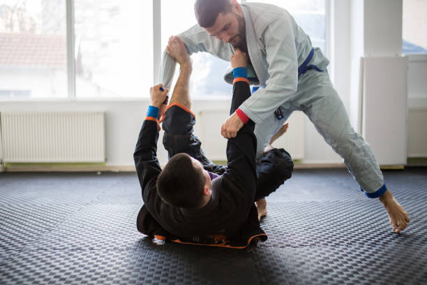 istock Brazilain Jiu JItsu Fighters in training sparing 1306740182