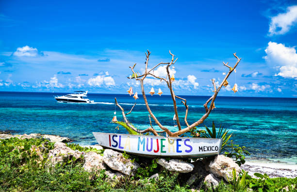칸쿤의 이슬라 무헤레스 해변 - 멕시코 - isla mujeres mexico beach color image 뉴스 사진 이미지