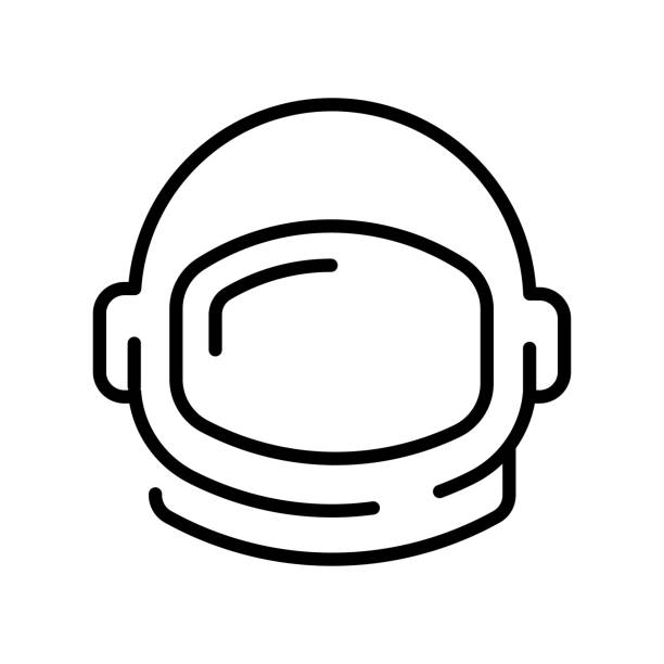 Astronaut or cosmonaut helmet monochrome contoured icon science space galaxy exploration spacesuit Astronaut or cosmonaut helmet monochrome contoured icon vector illustration. Simple label logo of science space galaxy exploration isolated on white. Equipment of spaceman spacesuit head symbol space helmet stock illustrations