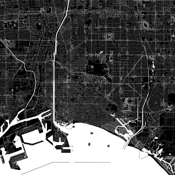Long Beach, California USA Vector Map Topographic / Road map of Long Beach, California CA. USA United States of America. Original map data is open data via © OpenStreetMap contributors. All maps are layered and easy to edit. Roads are editable stroke. downtown long beach stock illustrations
