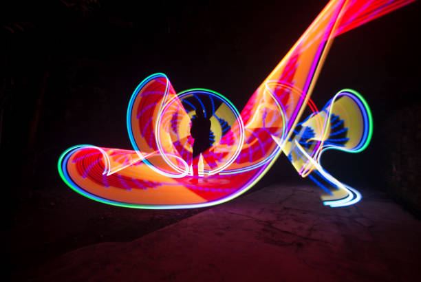 People with beautiful light painting artwork