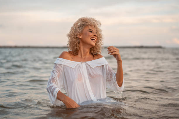 Woman, Happy, Bathing, Sea, Beach