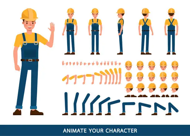 Vector illustration of Builder people working character vector design. Create your own pose.