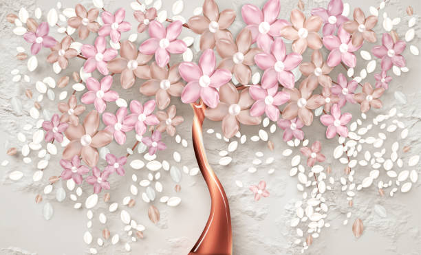 istock 3d wallpaper for wall . mural tree with flowers . Abstract floral background . 1306768047