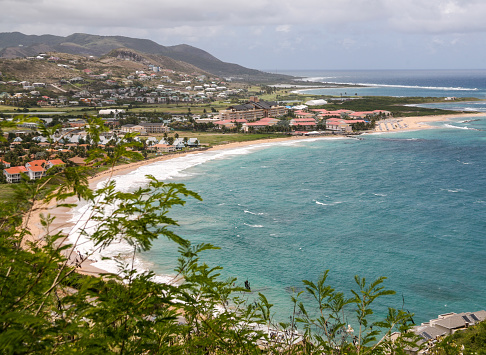 Aerial view of Islands of St. Maarten with Philipsburg, capital city of Dutch part of the island
