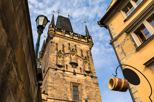 Exterior view of Lesser Town Bridge Tower in Prague, Czech Republic