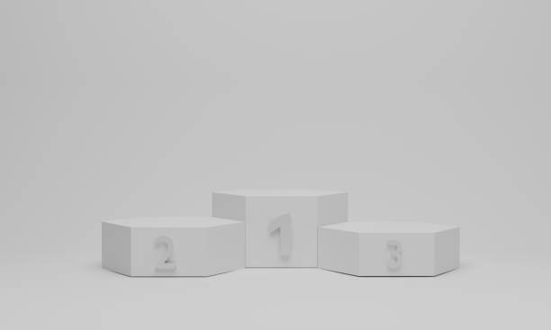istock 3d rendering. Winners podium place for award ceremony 1306787408