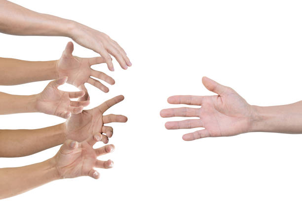 istock Hand reaching for helping hand, Isolated on white background. 1306787431
