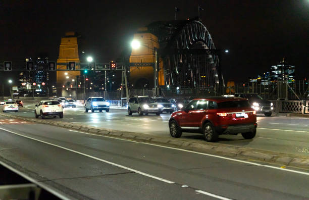 Hundreds of taxis and buses travel between the city and the Northern suburbs in two directions. 5 March 2021 Sydney, Australia.