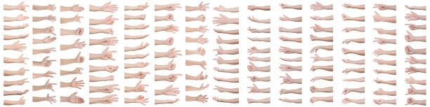 Super set of man hands gestures isolated on white background. with clipping path. stock photo