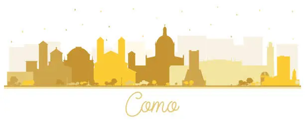 Vector illustration of Como Italy City Skyline ilhouette with Golden Buildings Isolated on White.