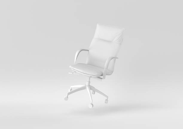istock white office chair floating on white background. minimal concept idea. monochrome. 3d render. 1306800199