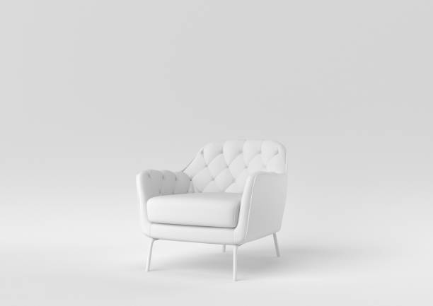 fauteuil blanc sur fond blanc. idée concept minimale. monochrome. rendu 3d. - monochrome photos et images de collection