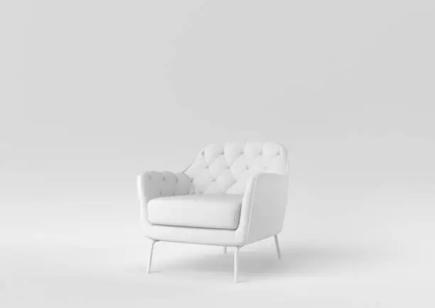 white armchair on white background. minimal concept idea. monochrome. 3d render.
