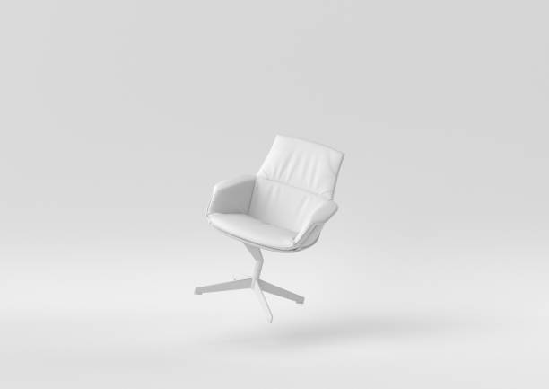 istock white office chair floating on white background. minimal concept idea. monochrome. 3d render. 1306800300