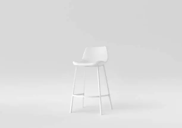 white bar stool on white background. minimal concept idea. monochrome. 3d render.