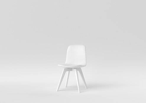 white modern chair on white background. minimal concept idea. monochrome. 3d render.