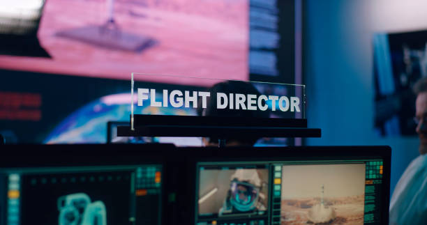 istock Flight director workplace in mission control center 1306803687