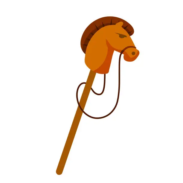 Vector illustration of Toy horse. Flat cartoon illustration. Wooden horse head on a stick.