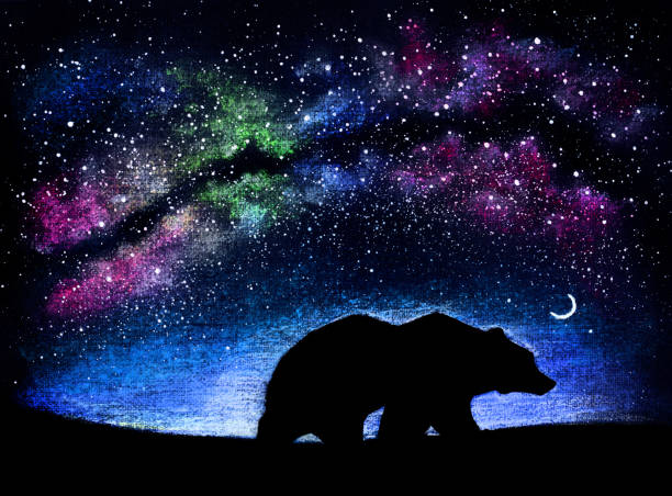 istock Milky Way with silhouette of polar bear 1306805024