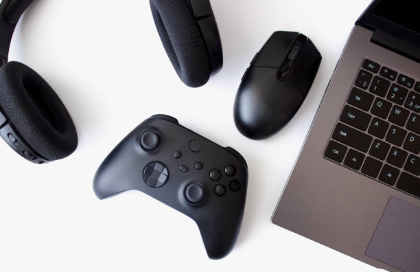 istock Gamer flat lay. Gaming accessories on white background with copy space.Gamer gadgets. 1306808313