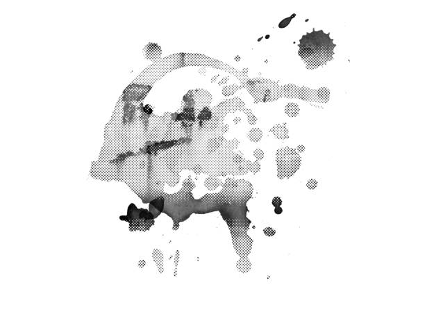istock Black color monochrome grunge ink splash, isolated seign element, splattered half tone background 1306809087