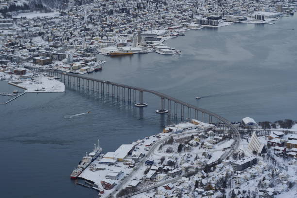 istock Tromso bridge from above river scene Arctic 1306813440