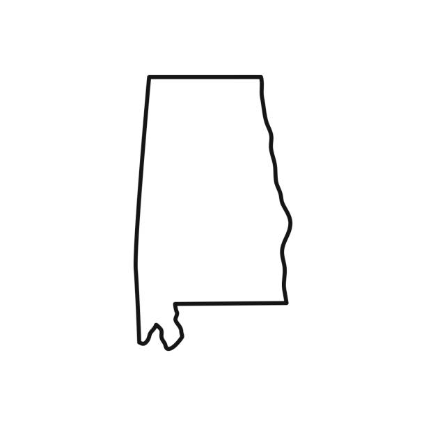 阿拉巴馬州。地圖黑色輪廓狀態美國。向量插圖。 - alabama 幅插畫檔、美工圖案、卡通及圖標