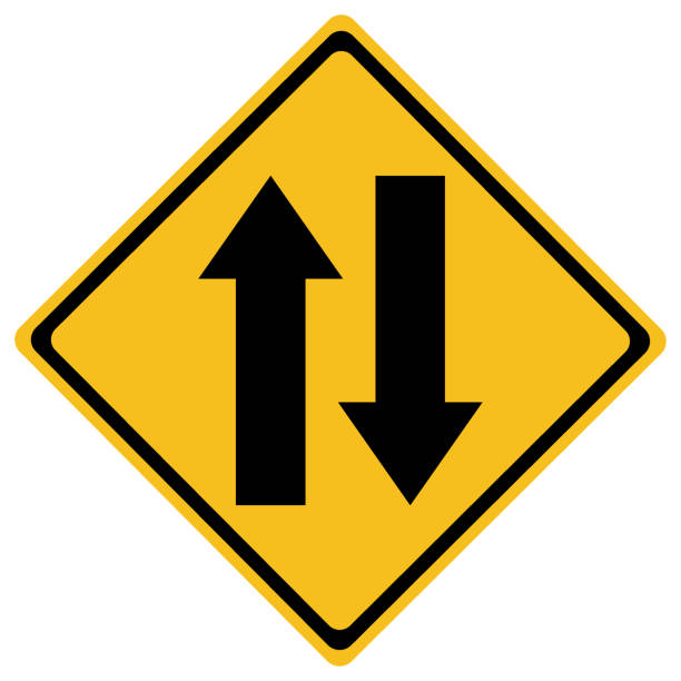 ilustrações, clipart, desenhos animados e ícones de sinal de trânsito amarelo de duas vias em branco - two lane highway illustrations