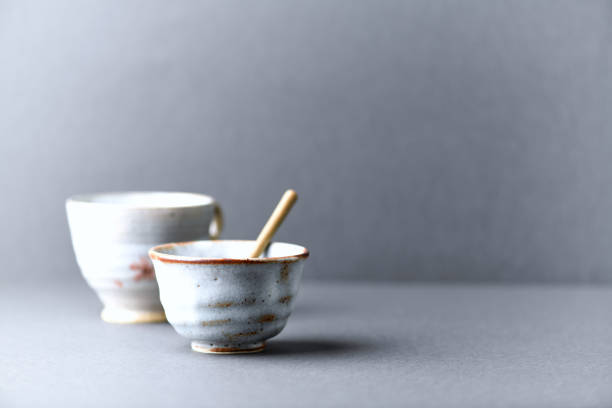 istock Traditional, handcrafted ceramic on gray background. Soft focus. Copy space. 1306815661