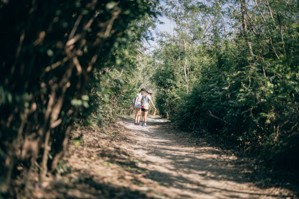 Two Asian women hiking outdoors in Taiwan