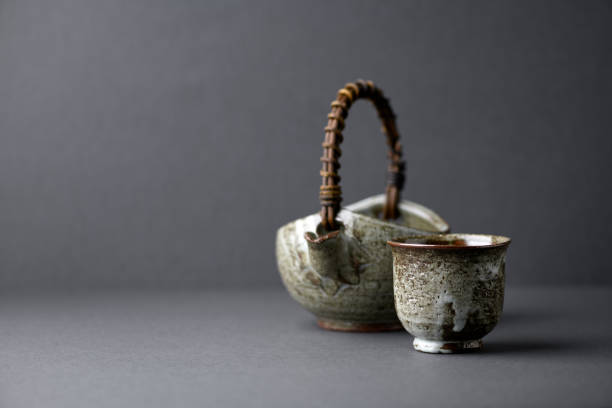 istock Traditional, handcrafted ceramic on gray background. Soft focus. Copy space. 1306834128