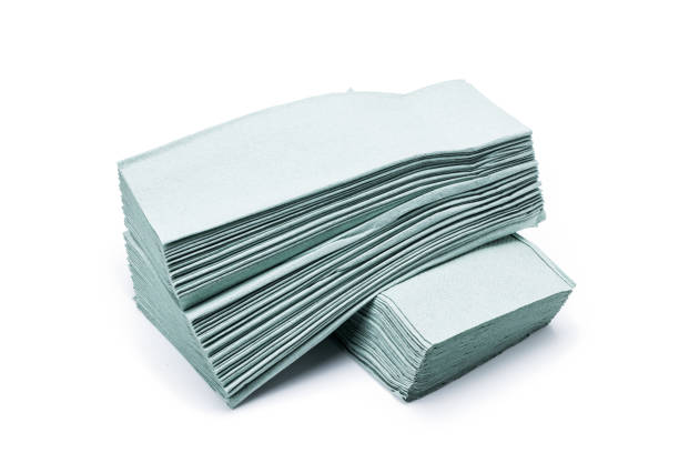paper towel stack isolated on white background. disposable paper tissue for household cut out