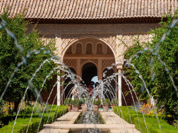 Court of the Long Pond fountain in Generalife garden in the Alhambra stock photo
