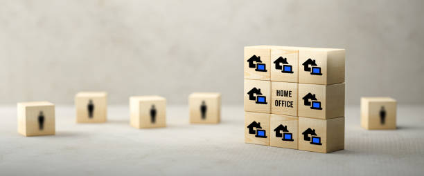 istock wooden cubes with message HOME OFFICE - 3d illustration 1306843574