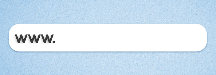 Blank or empty internet search bar for www website address in a panorama banner over a blue background