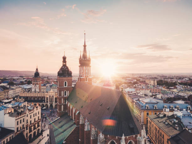 Old town of Krakow Drone view of Krakow old town krakow stock pictures, royalty-free photos & images