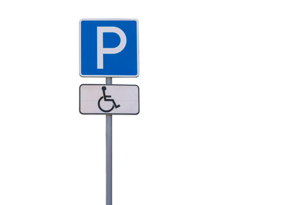 istock road sign parking for the disabled. isolate on a white background. Copy space 1306849623