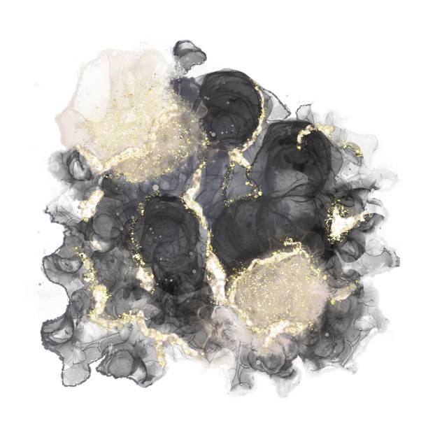 istock Black and gold swirls abstract luxury composition Inkscapes. Watercolour landscape, texture, marbling, Alcohol ink, Fluid chaos, art, kintsugi style and liquid marble and watercolor 1306852263