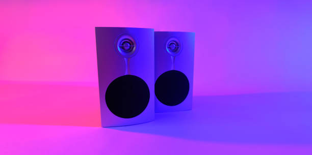 music speakers in neon color