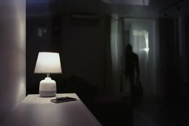 Burglar inside of a house with flashlight