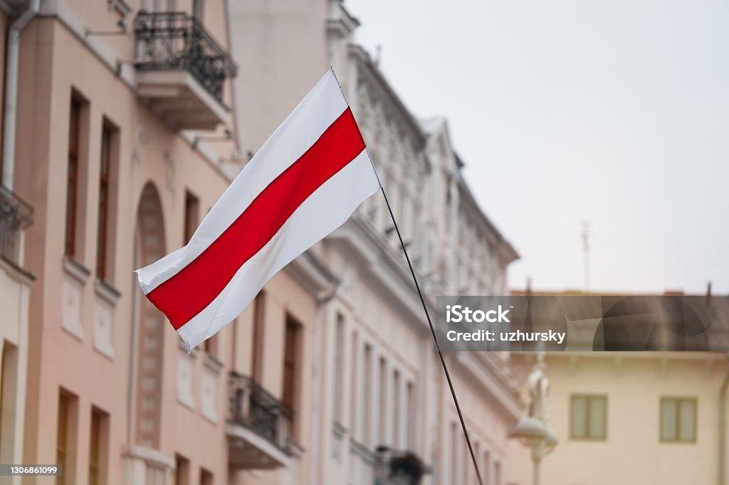 Flag of Belarus. White red white March of New Belarus in Minsk. Flag of Belarus. White red white Belarus Stock Photo
