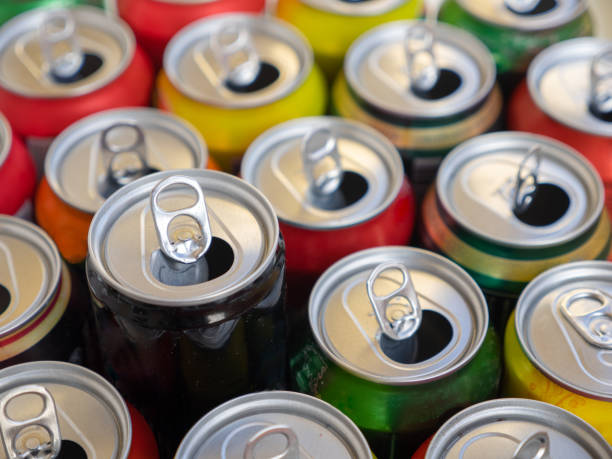 istock Recycling aluminum or metal empty cans top view. 1306863287