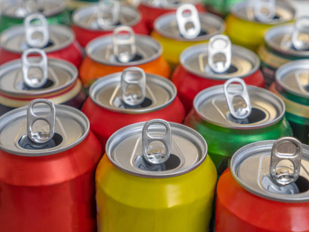 istock Recycling aluminum or metal empty cans top view. 1306863291
